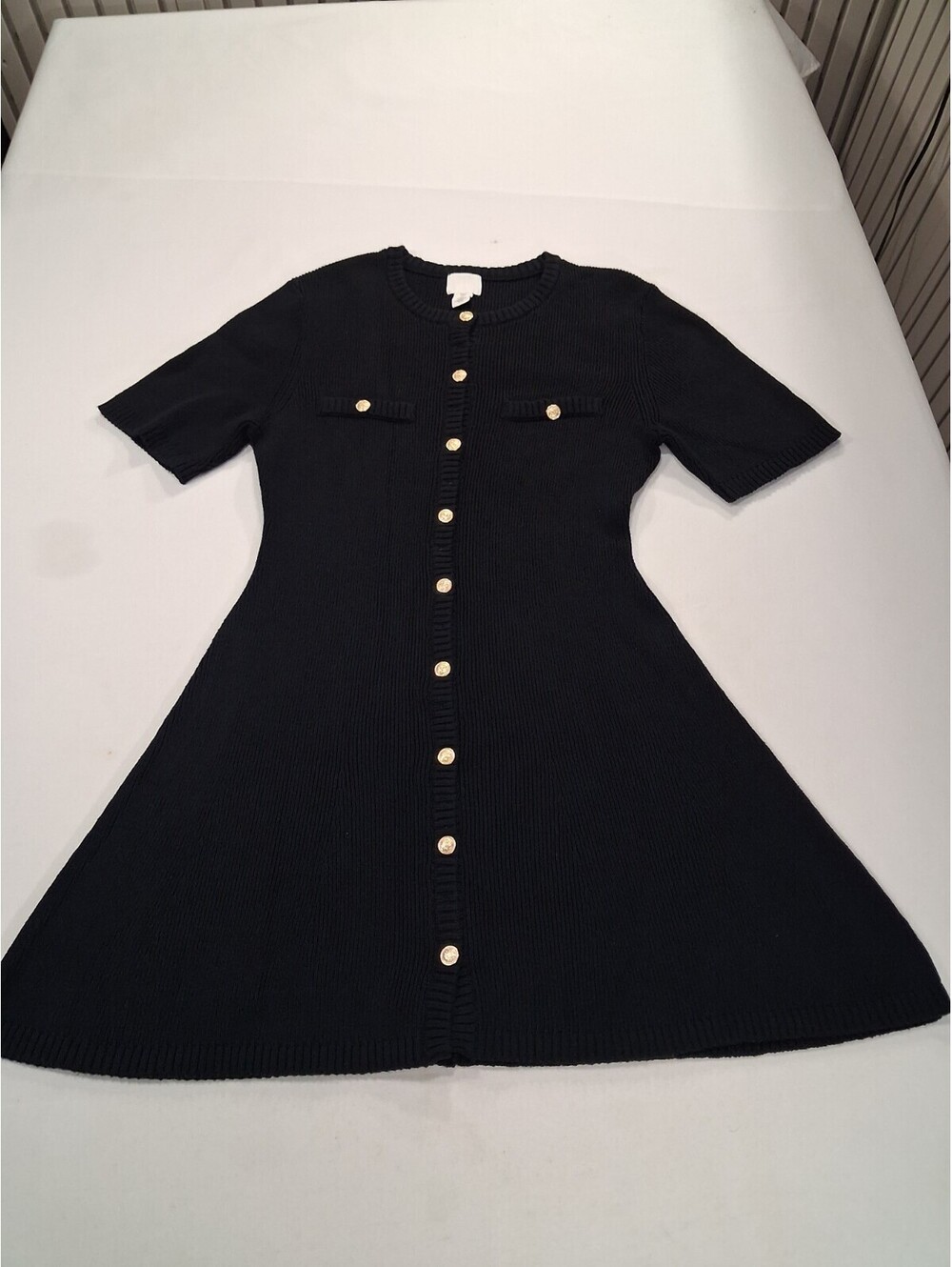 H&M RN#101255 Women's Black Short Sleeve Front Button Cotton Dress Size Medium